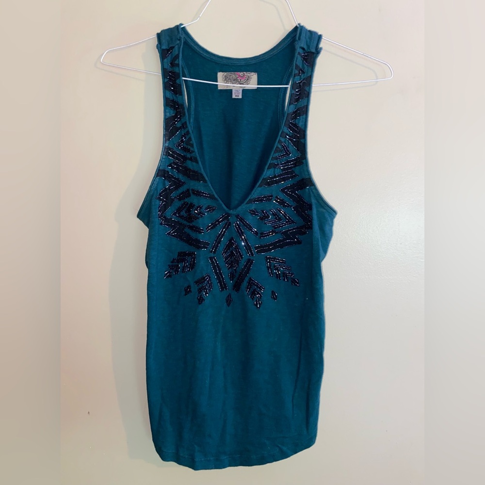 Ecote Beaded Teal Tank Top Size XS